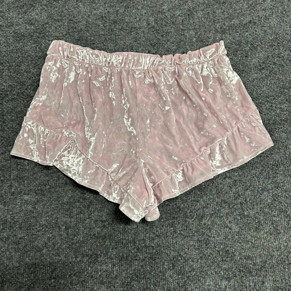Victoria's Secret Pajama Shorts Womens Size S Pink Crushed Velvet Ruffle Lounge